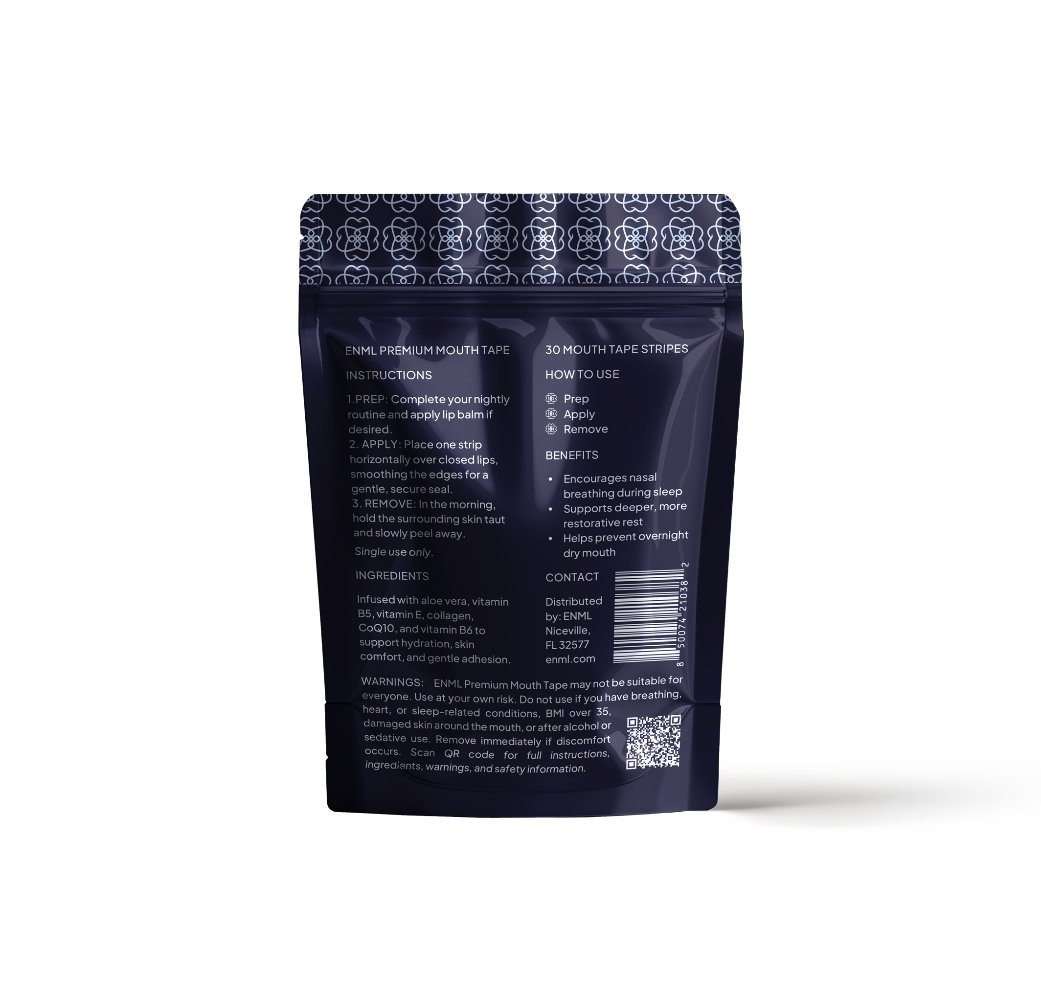 ENML Premium Collagen Mouth Tape packaging back
