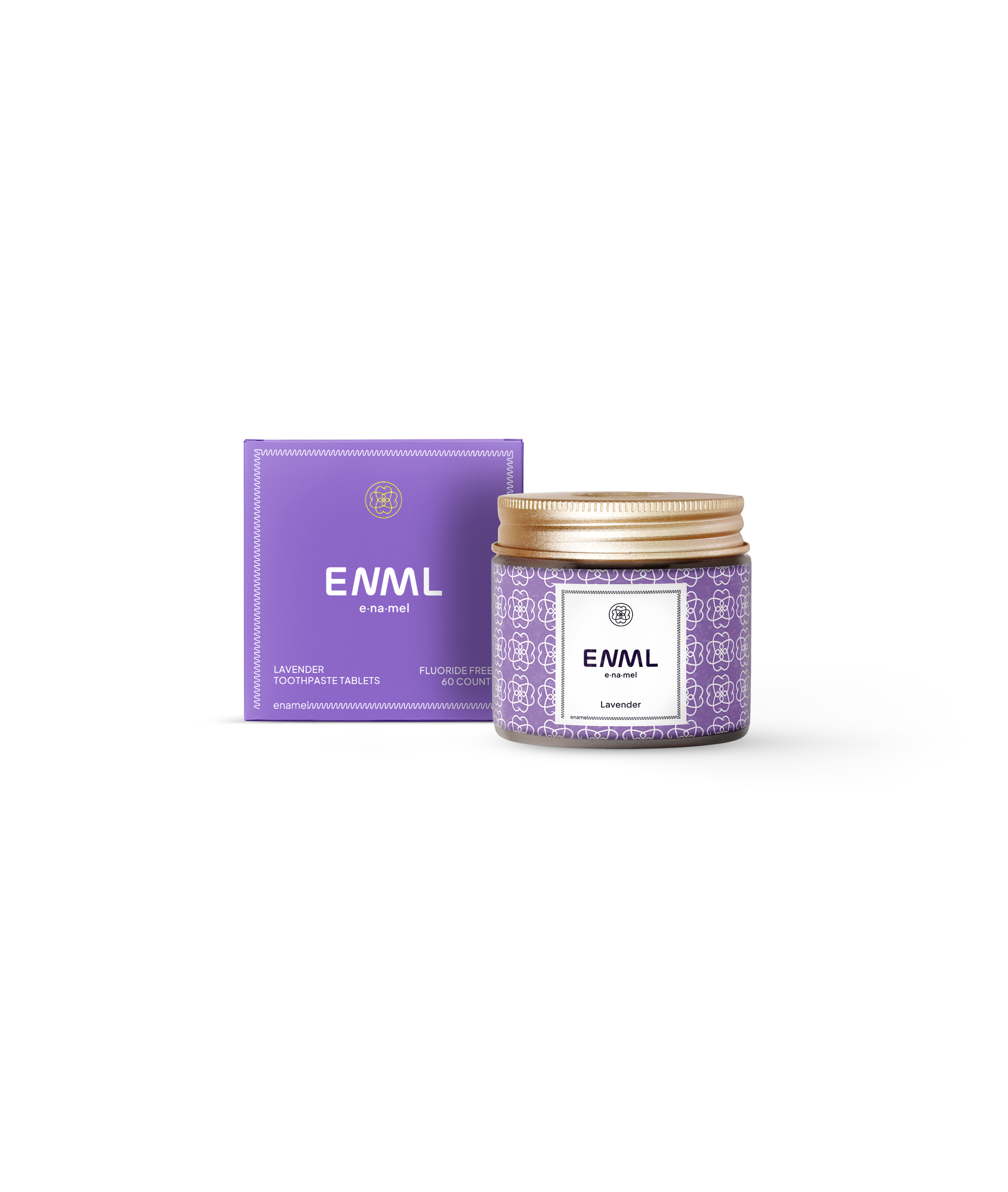 ENML Lavender Toothpaste Tablets jar and retail box